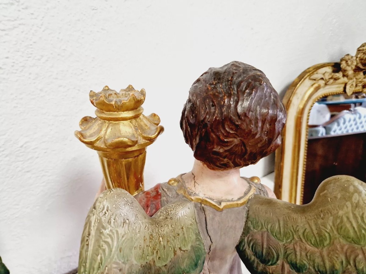 Pair Of Antique Angel Torch Holders-photo-3