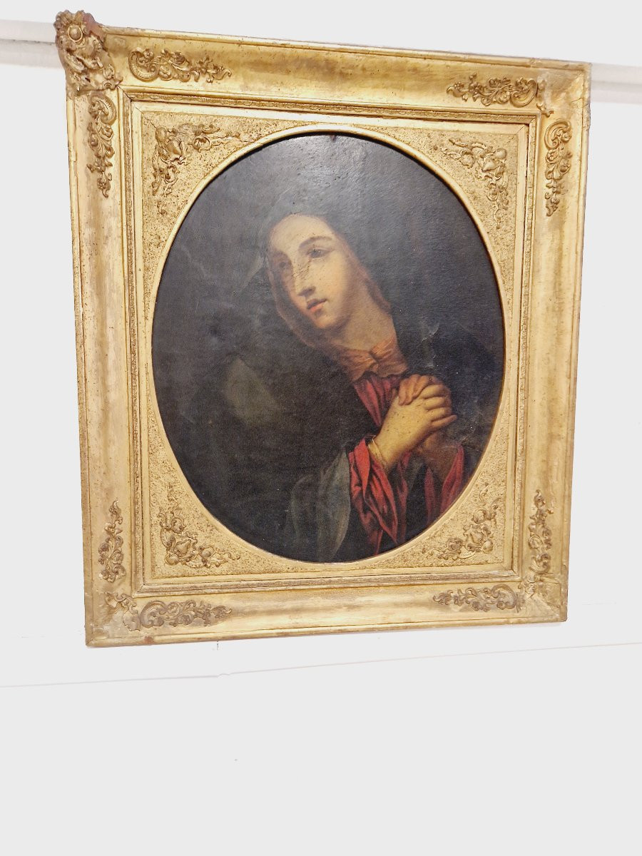 19th Century Oil Painting Virgin Of Sorrows-photo-2