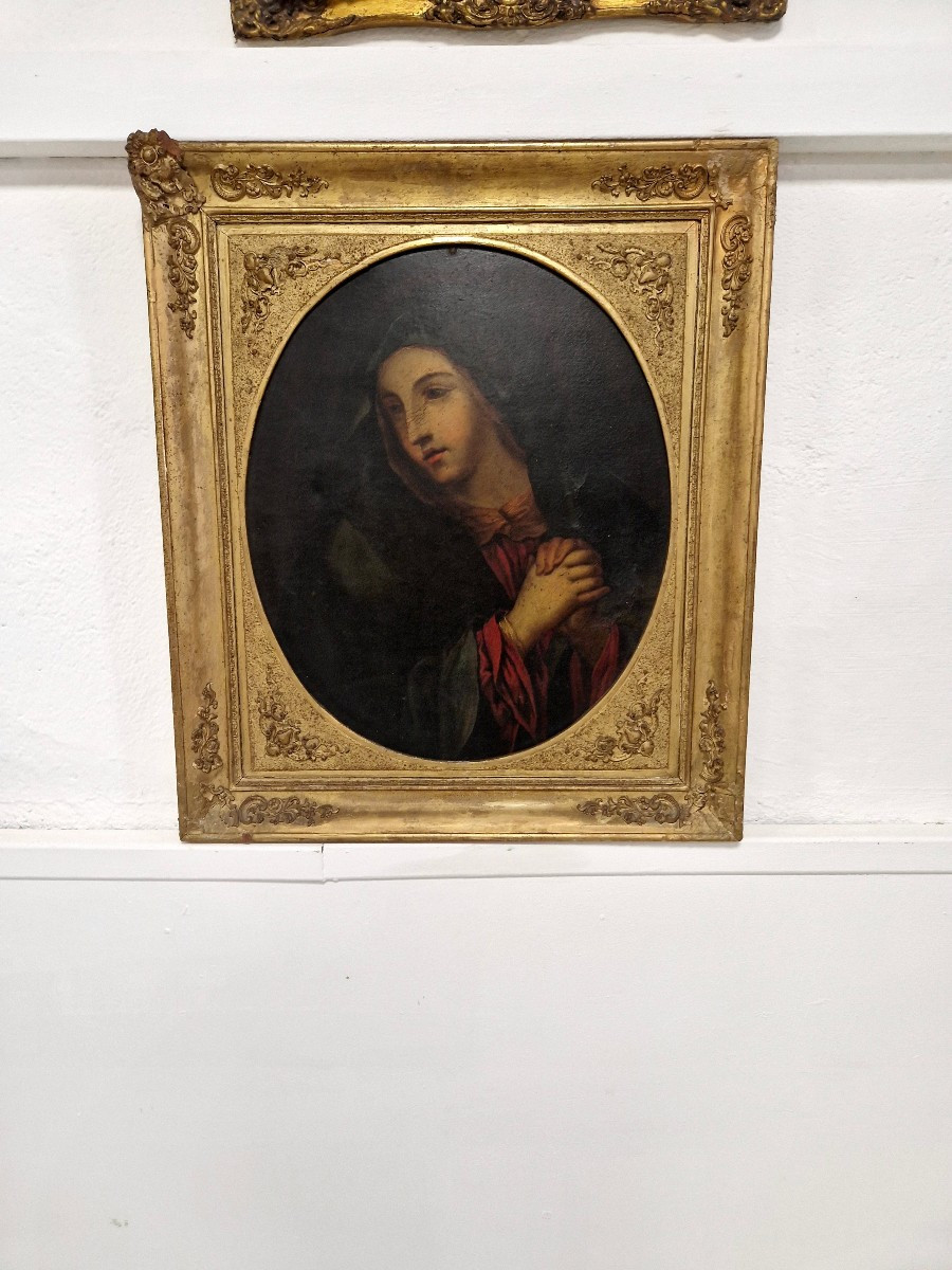 19th Century Oil Painting Virgin Of Sorrows