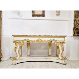 Huge 19th Century Baroque Console Table With Marble Top