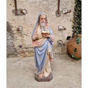 Statue Religieuse Antique Grandeur Nature Saint Joaquin Sculpture d'église Française
