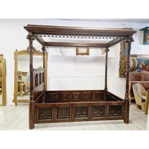 Antique Canopy Bed In Sicilian Wood, Italy