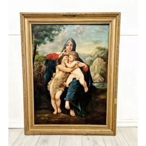 19th Century Oil Painting Depicting Mary, The Child And John The Baptist