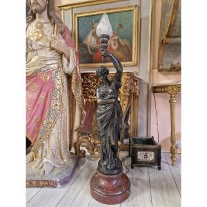 Antique Liberty Lamp In Cast Iron And Marble