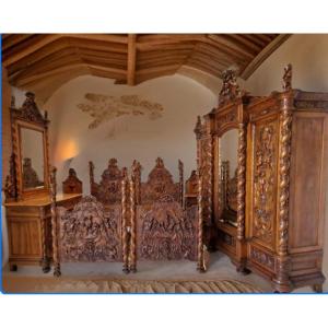 Superbe Ensemble De Chambre à Coucher Baroque Antique Italien - Rare