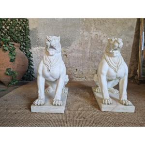 Paire De Statues De Lion En Marbre Antiques **très Lourdes**