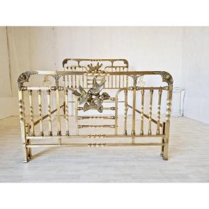  Antique Brass Bed Art Nouveau Period Bronze Details Eros