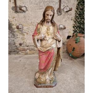  Antique Religious Statue Jesus Sacred Heart Church Sculpture