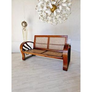 Colonial Style Cane Art Deco Sofa