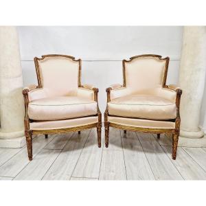 Paire De Fauteuils Bergères Anciens Louis XVI