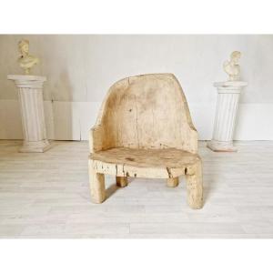 Brutalist Chair In Hand-carved Solid Wood