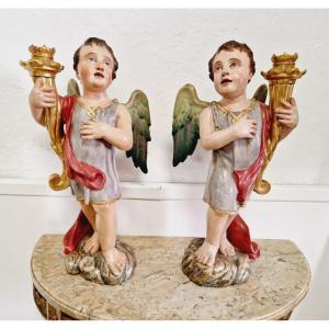 Pair Of Antique Angel Torch Holders