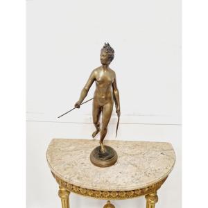 Sculpture Antique En Bronze De Diane la Chasseresse