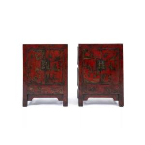 Paire de tables de chevet chinoises Dynastie Qing