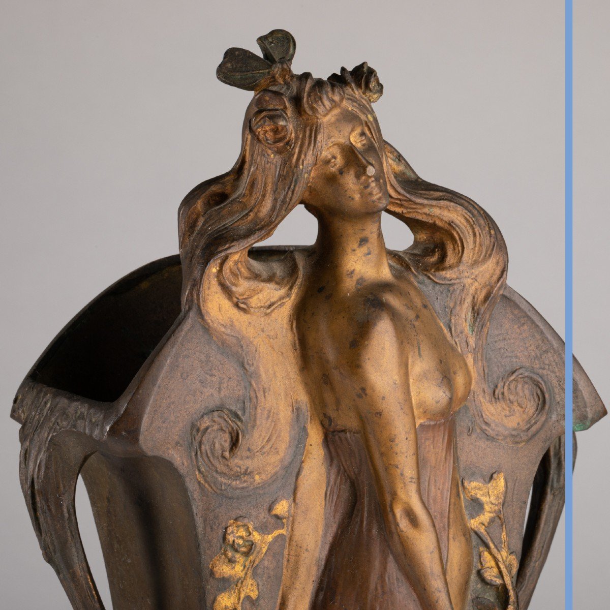 Georges Flamand (1895 -1925), vase quadrangulaire en bronze, XXe-photo-2