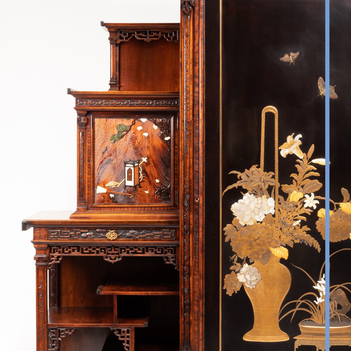 Gabriel Viardot (1830-1904), armoire formant un cabinet en acajou et laque, XIXe-photo-3