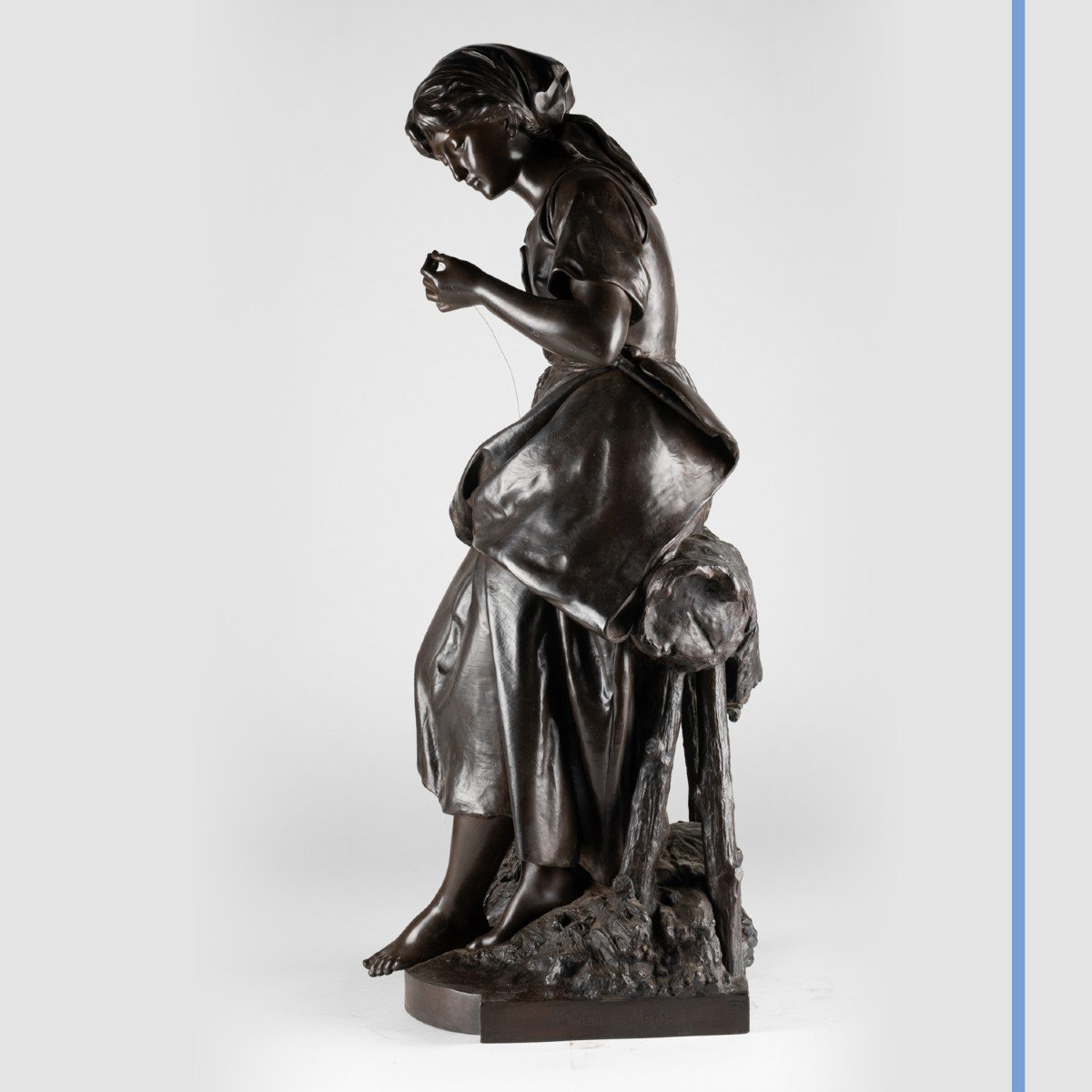 Mathurin Moreau (1822-1912), la fileuse, bronze à patine brune, XIXe-photo-3