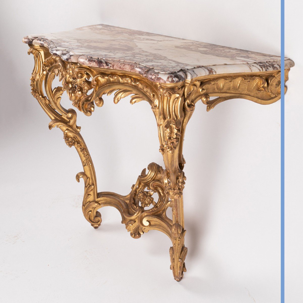 Console d'applique de style Louis XV en bois doré et en marbre, XIXe-photo-4