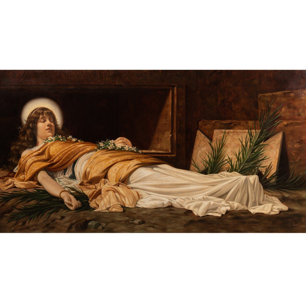 Théobald Chartran (1849-1907), The Death Of Sainte-cécile, Oil On Canvas, 19th Century