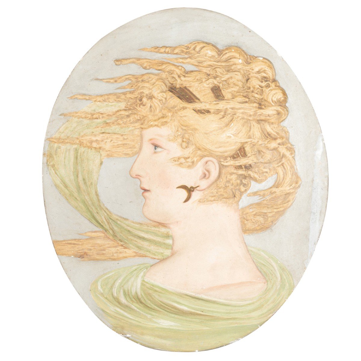 M&eacute;daillon en pl&acirc;tre peint d&#039;&eacute;poque Art Nouveau, XXe