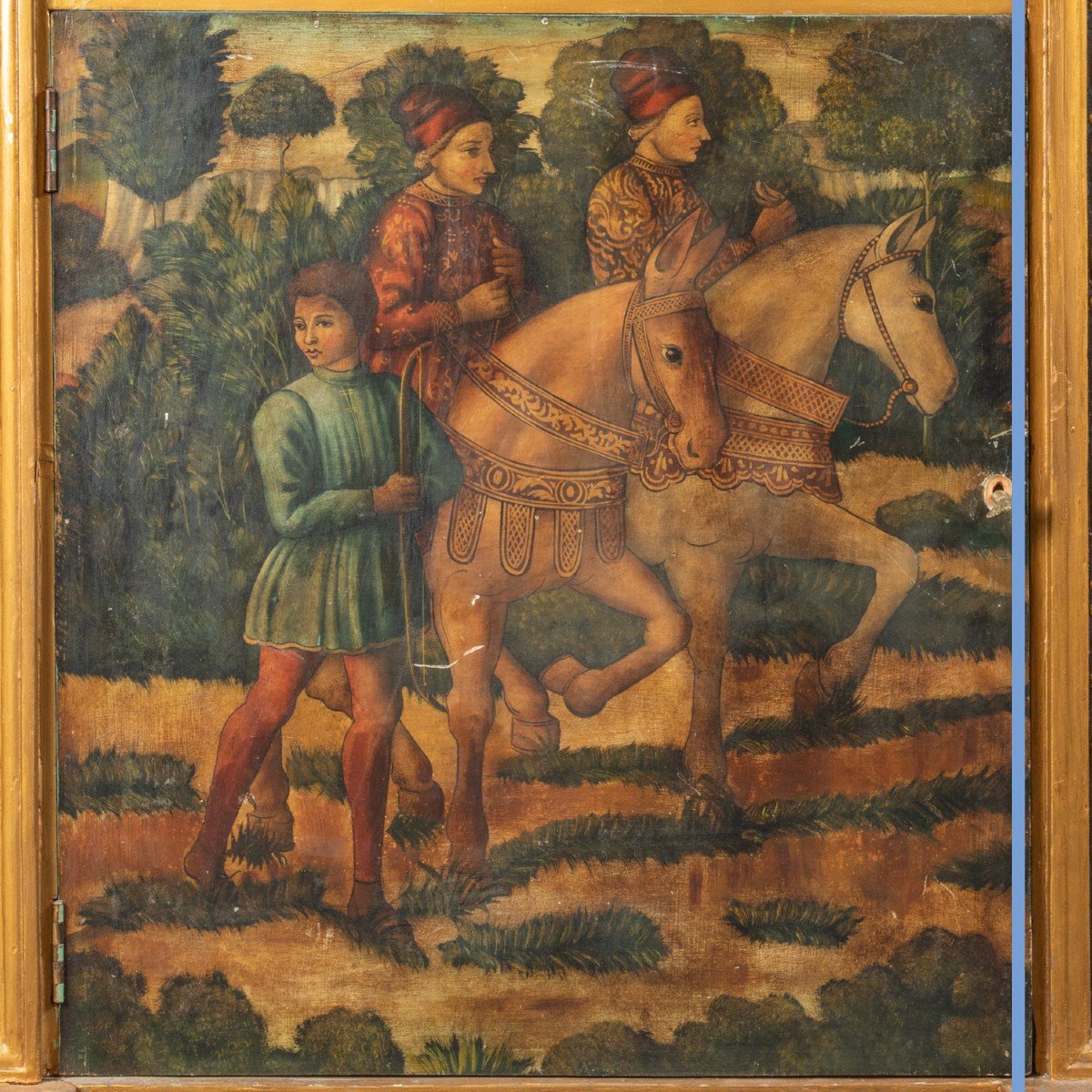 Dans le goût de Benozzo  Gozzoli (1420 -1497), cabinet en bois peint et doré de style Renaissance, XIXe-photo-3