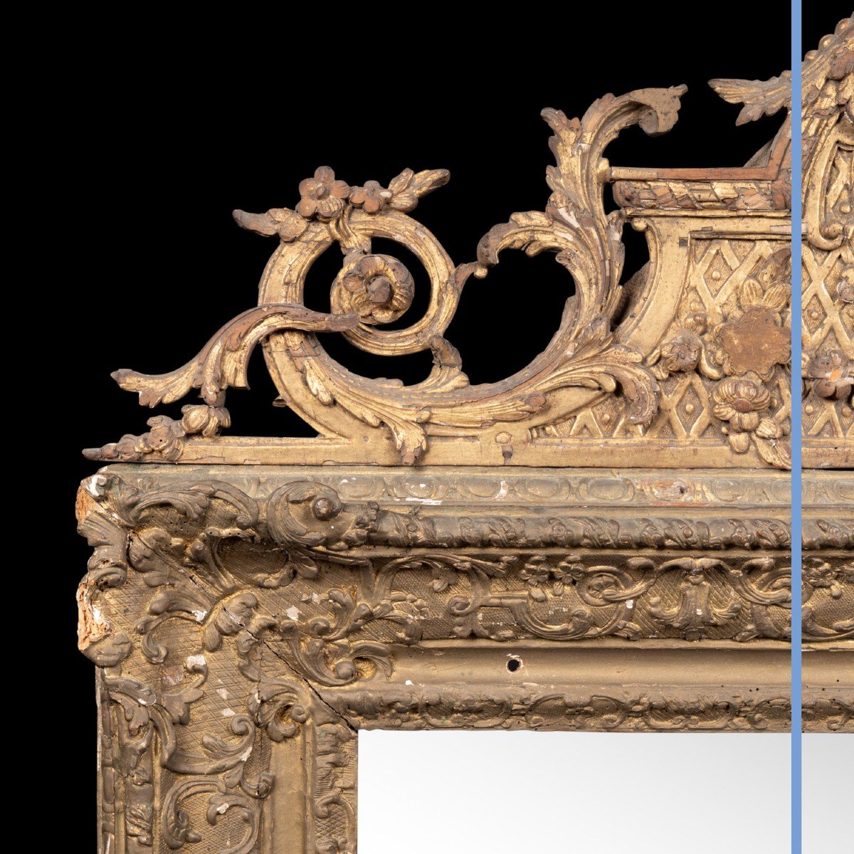 Miroir à fronton de style Régence en bois doré, XIXe-photo-4