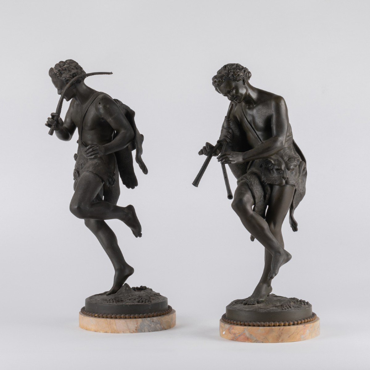 Jean-Louis  Gregoire (1840-1890), Le musicien et l'archer , bronze et marbre, XIXe-photo-2