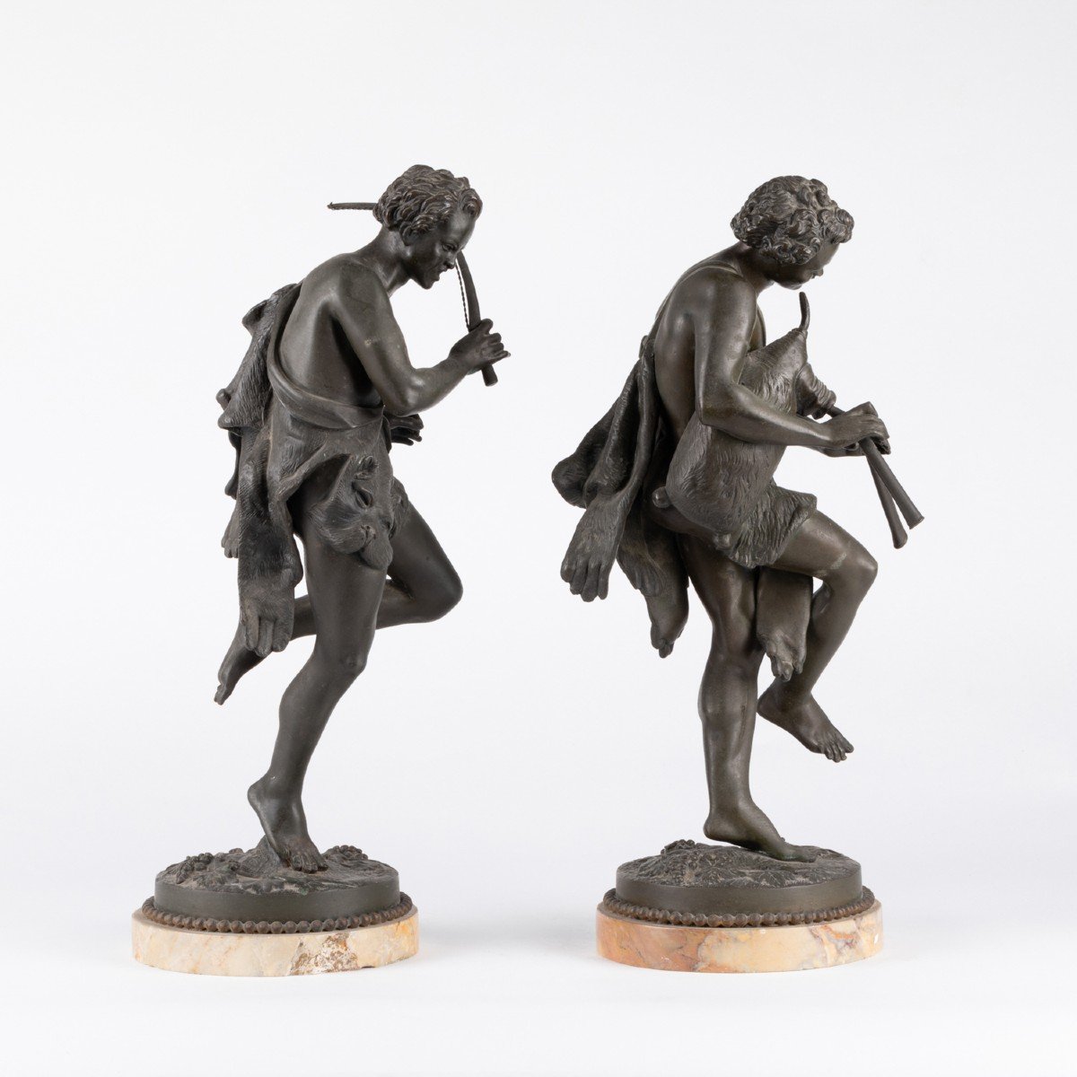 Jean-Louis  Gregoire (1840-1890), Le musicien et l'archer , bronze et marbre, XIXe-photo-4