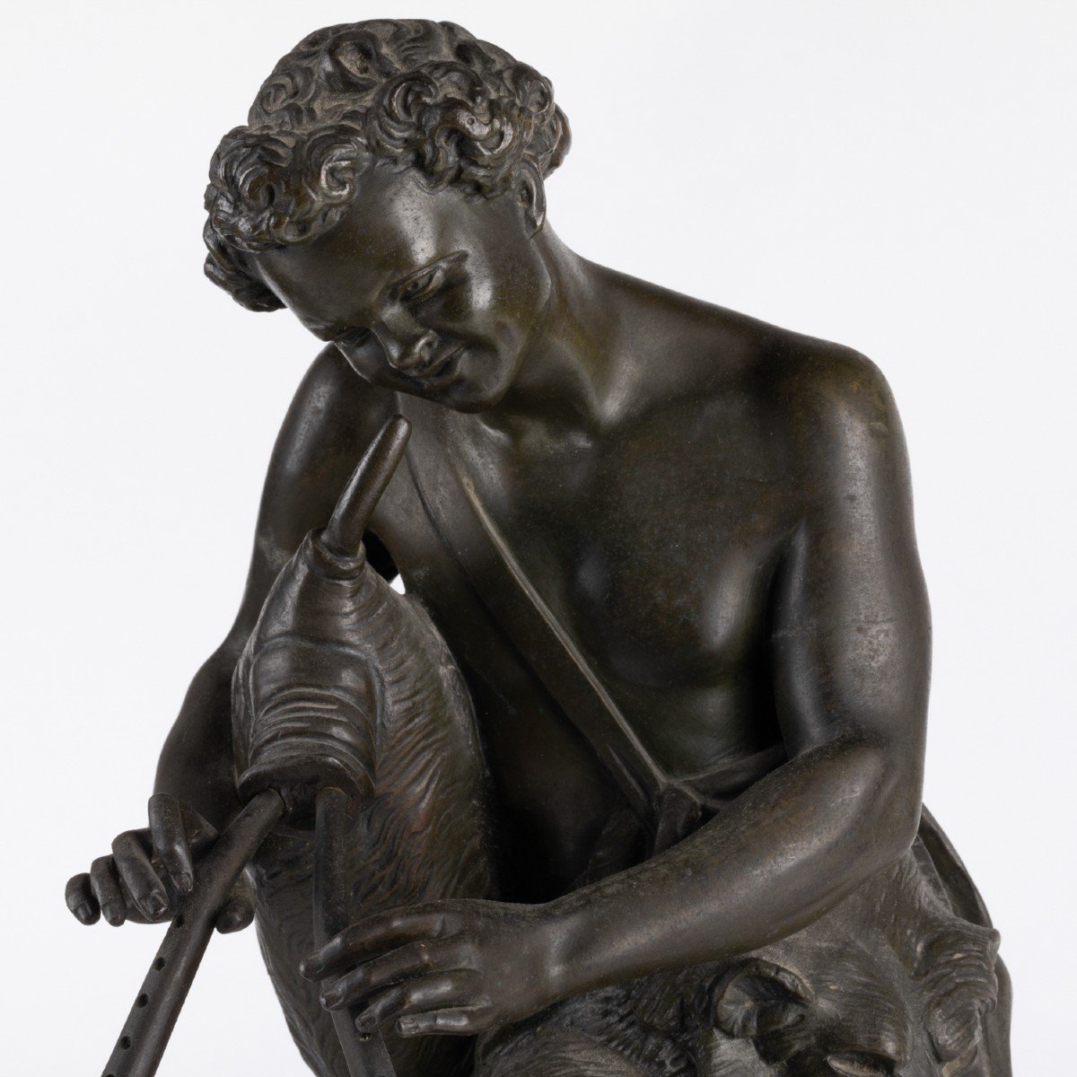 Jean-Louis  Gregoire (1840-1890), Le musicien et l'archer , bronze et marbre, XIXe-photo-5