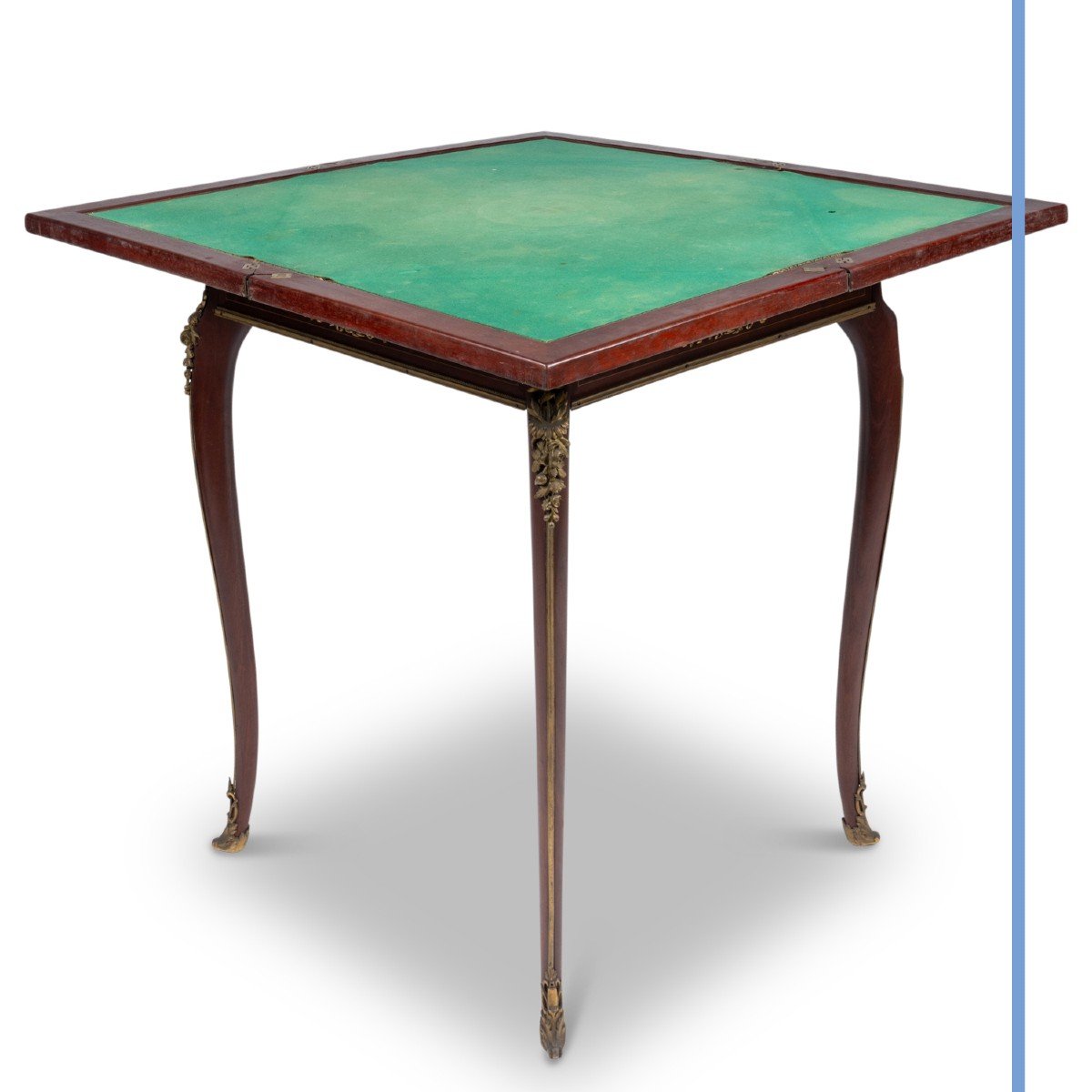 Mercier Frères, table à jeu en marqueterie et bronze doré de style Louis XV, XIXe-photo-2