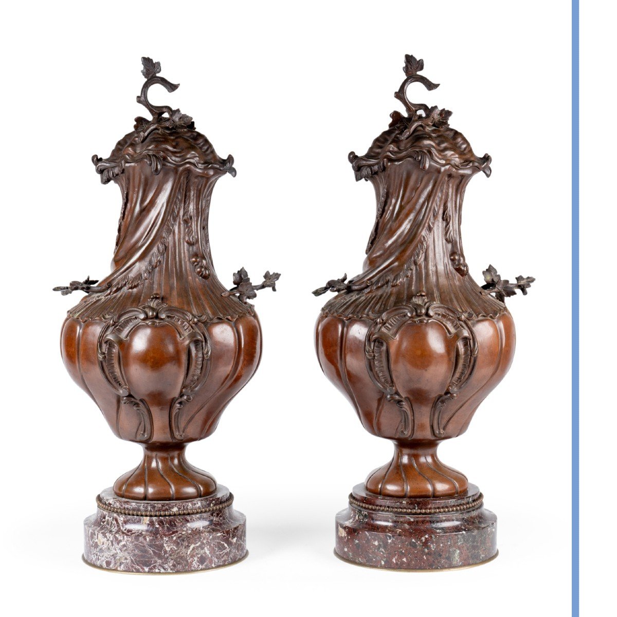 Importante paire de cassolettes en bronze Napoléon III, XIXe-photo-2