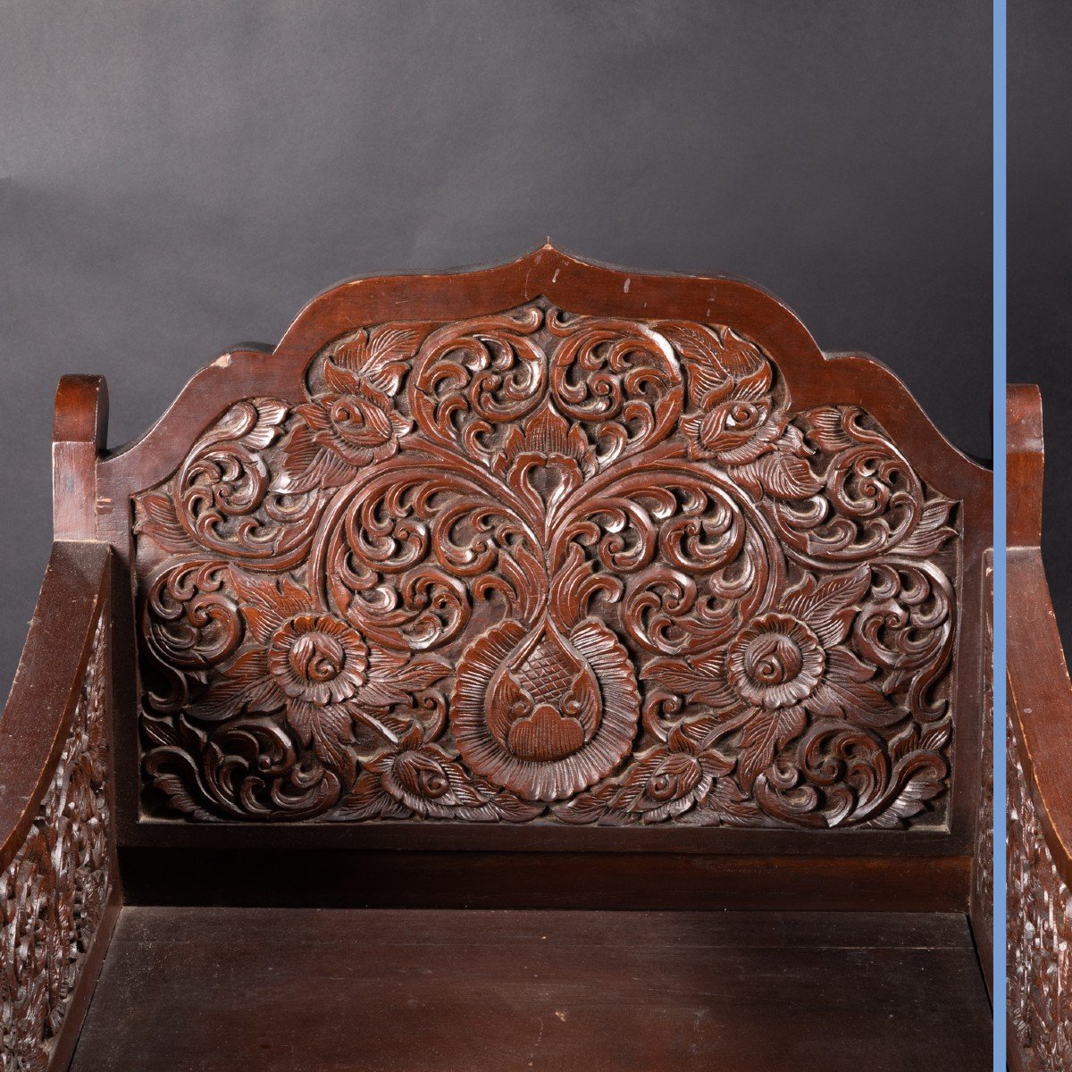 Chambre à coucher Indochinoise en bois exotique ajouré, XIXe-photo-3