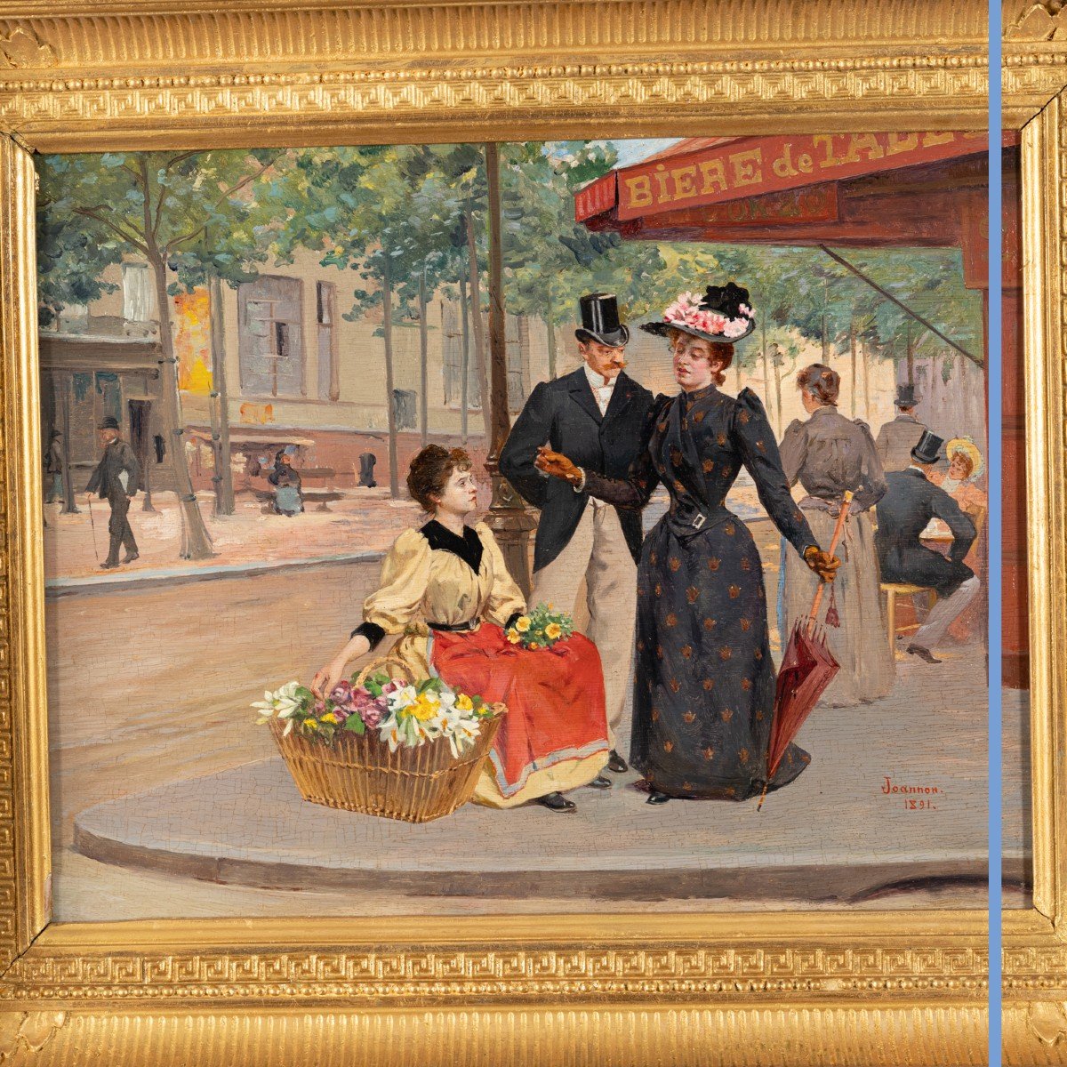 Etienne Joannon Navier (1857-1911), La marchande de fleurs sur les Grands Boulevards, XIXe-photo-2