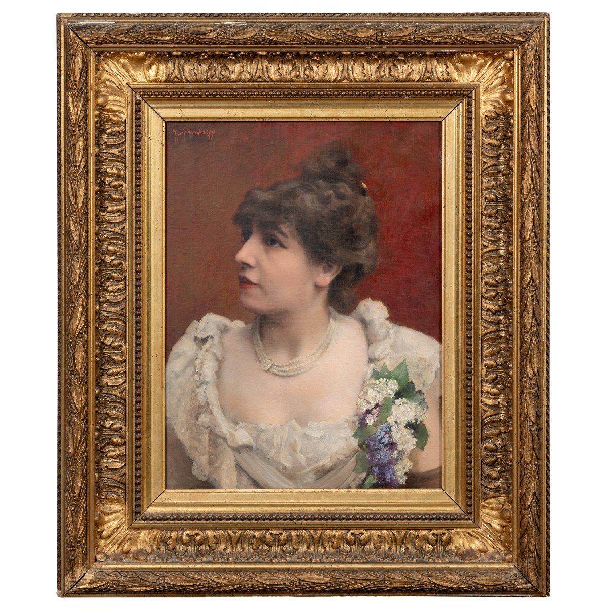 Josef Van Aarpp (XIXe),  Portrait de Sarah Bernhardt, huile sur toile, XIXe