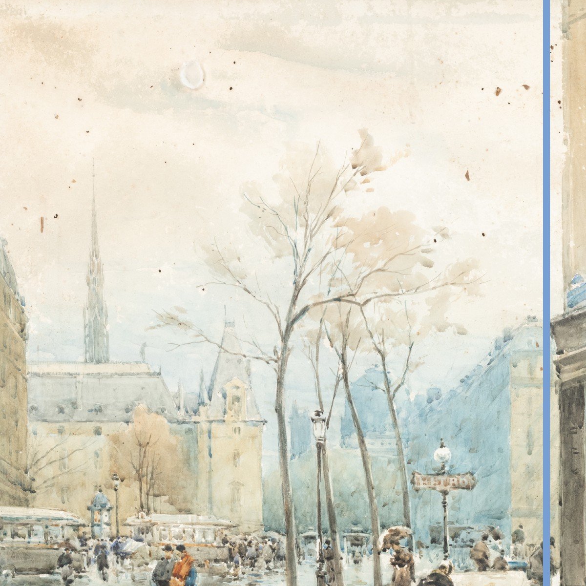 René Leverd (1872-1938), Vue de la conciergerie sous la pluie à Paris , aquarelle,  XXe-photo-2