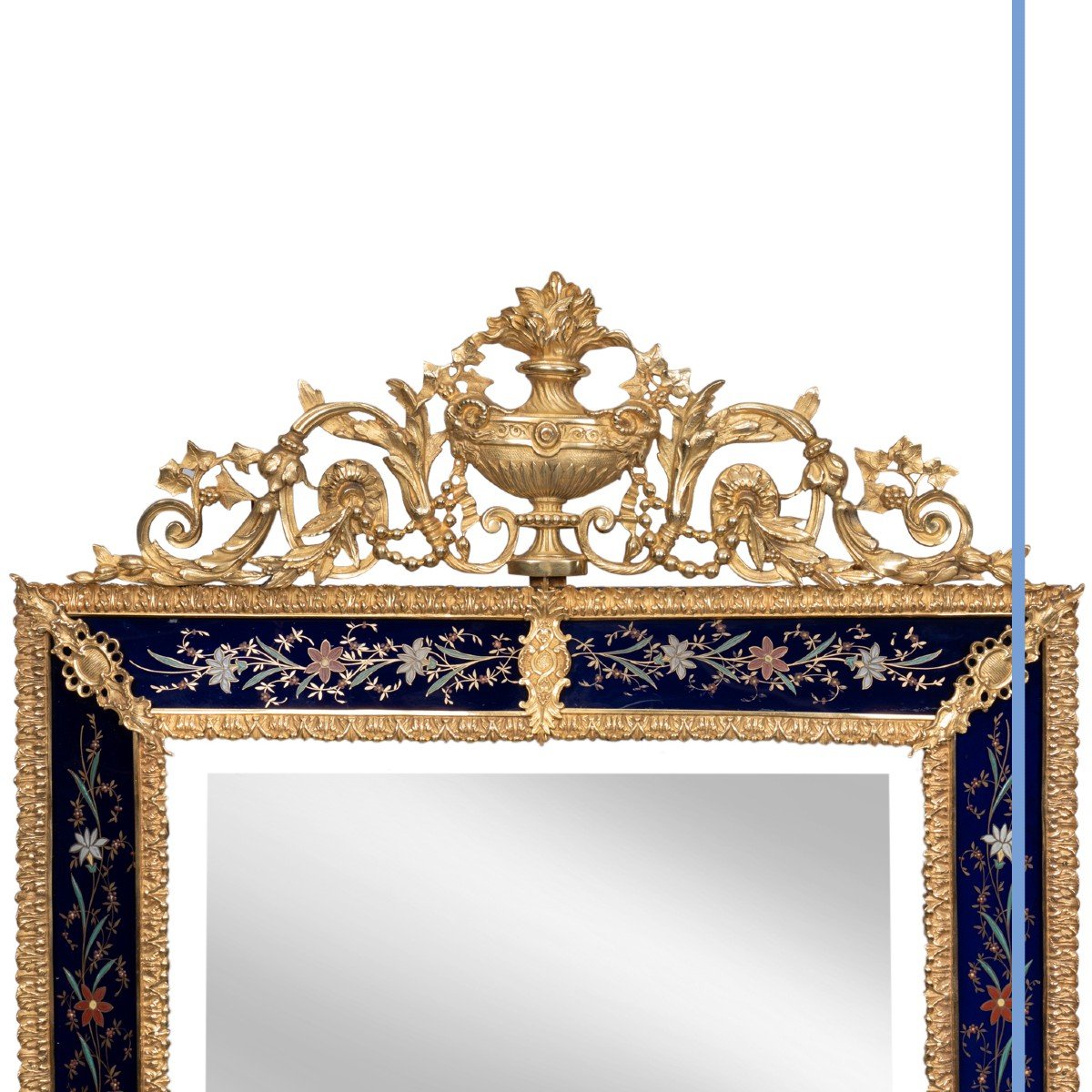 Miroir rectangulaire &agrave; fronton en bronze dor&eacute; et verre &eacute;glomis&eacute; et &eacute;maill&eacute;, XIXe-photo-2