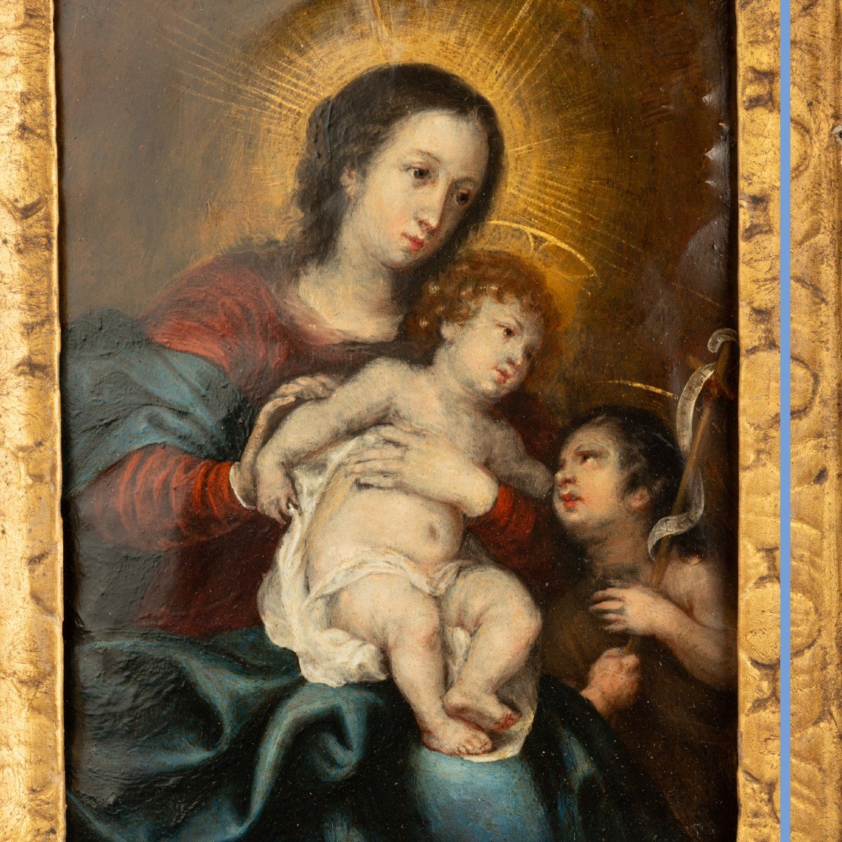 Ecole du  XVIIIe, Vierge à l'enfant et Saint Jean Baptiste, huile sur cuivre, XVIIIe-photo-2