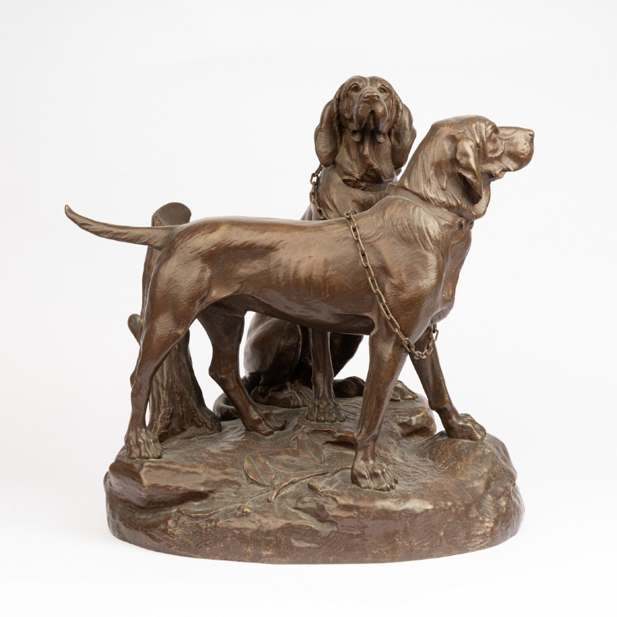 Leon Bureau (1866-1906), Deux chiens "Antigone et Marmionne", bronze patiné, XIXe