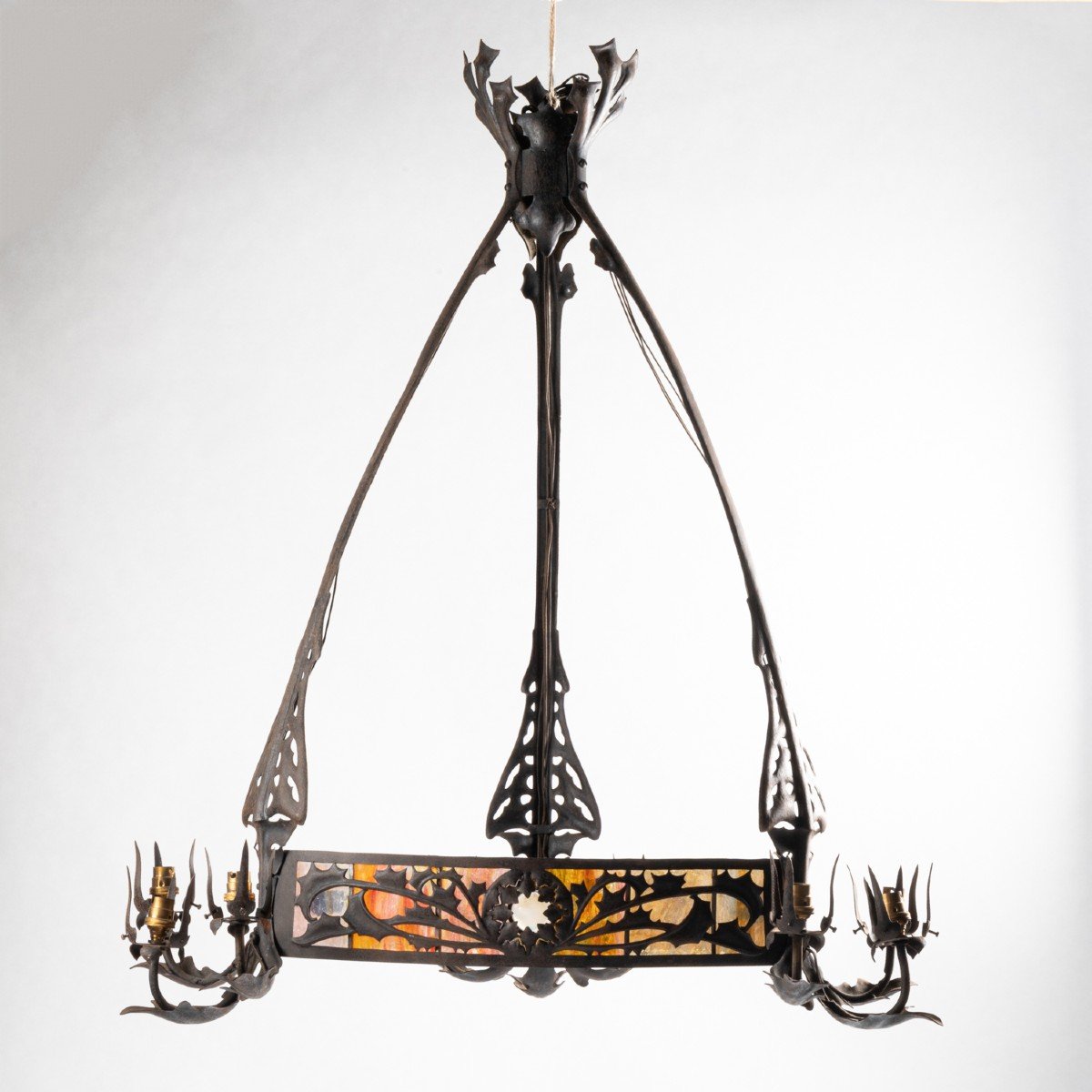 Louis Majorelle (1859-1926) And Daum, Important “viorne” Chandelier, 19th Century-photo-3