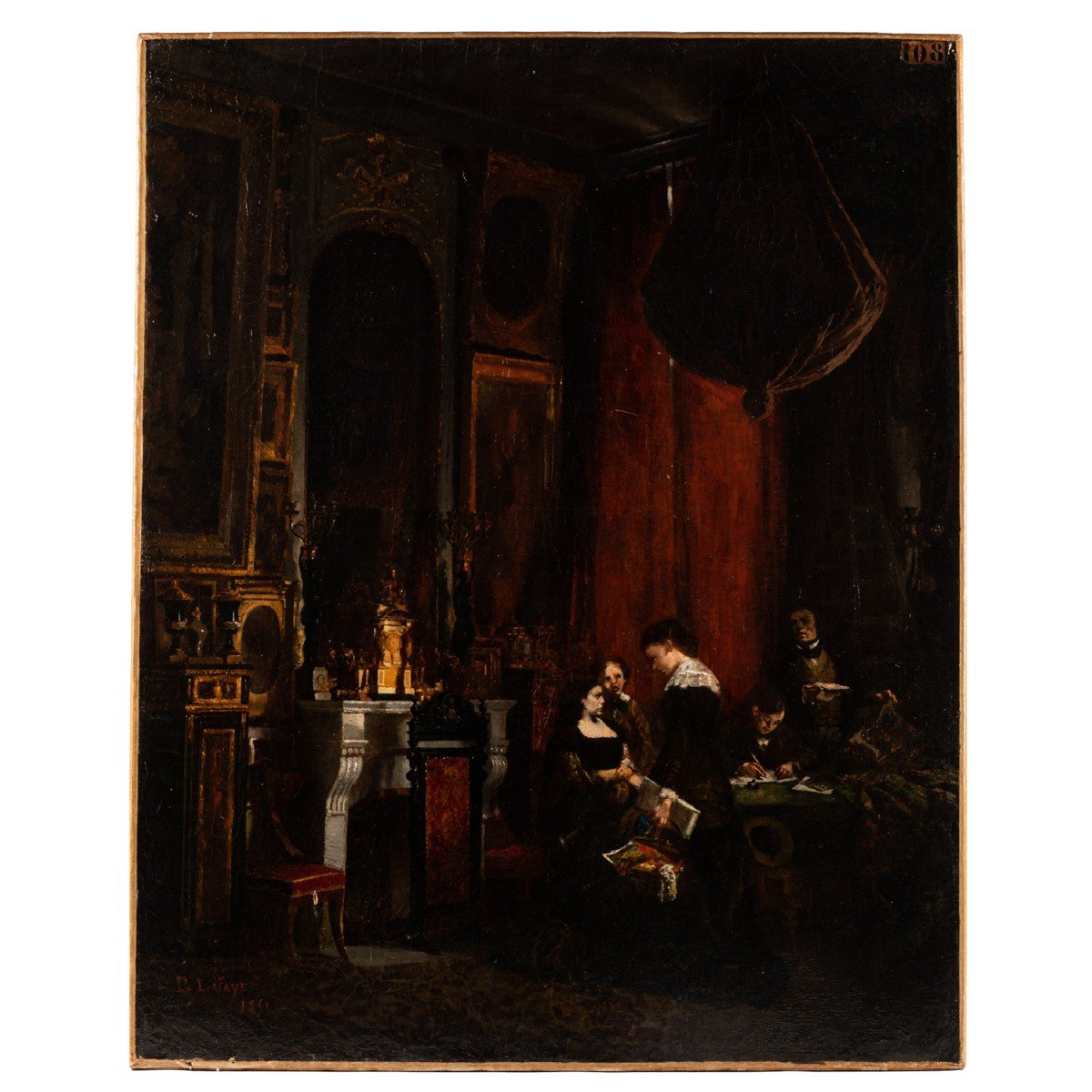 Huile sur toile "Scène d'intérieur", XIXe