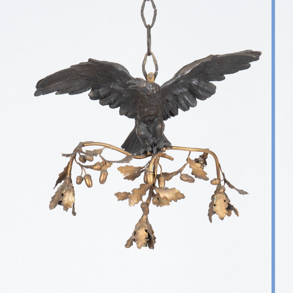 Lustre en bronze doré et à patine noire à décor d'un aigle, XIXe-photo-1