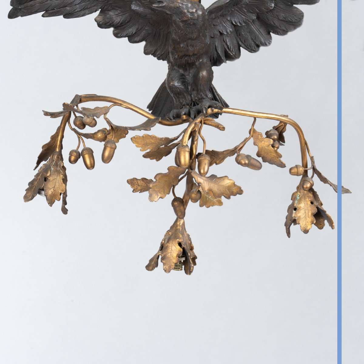 Lustre en bronze doré et à patine noire à décor d'un aigle, XIXe-photo-6