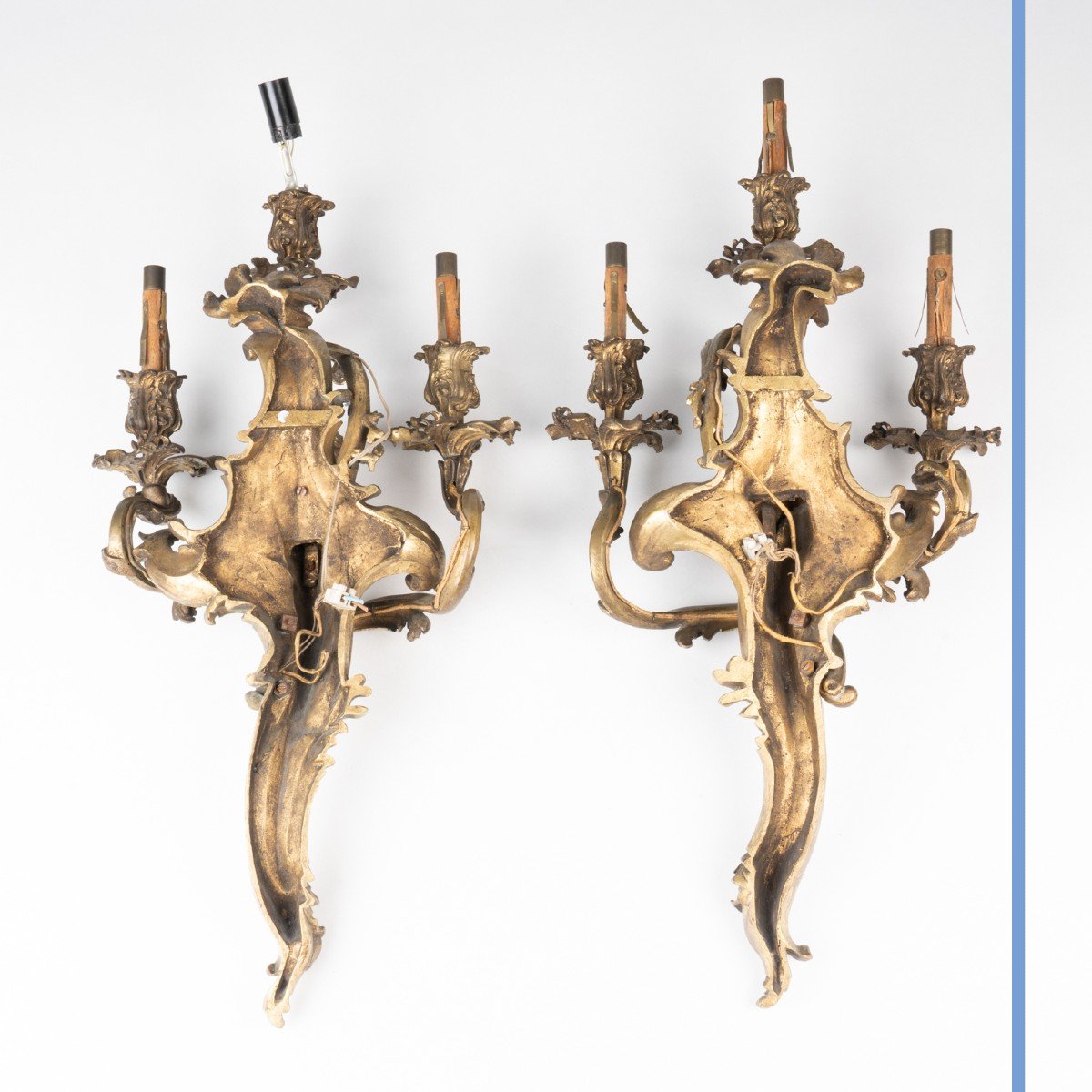 Pair Of Gilt Bronze Wall Lights With Elegant Details, 19th Century-photo-8