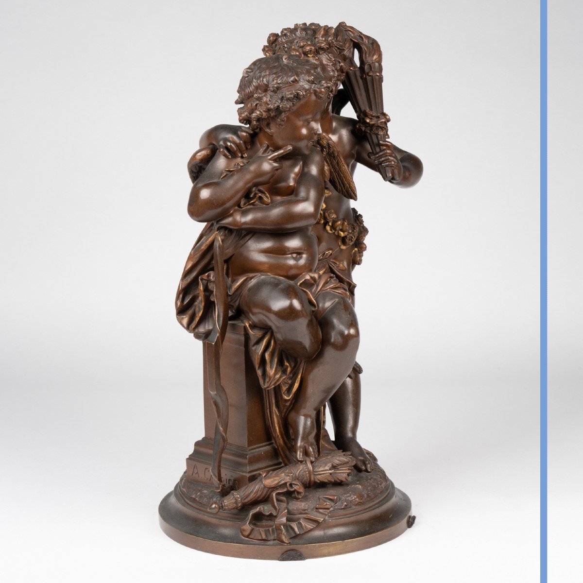 Albert-Ernest Carrier-Belleuse (1824-1887), Cupidon et un chérubin, bronze, XIXe-photo-2