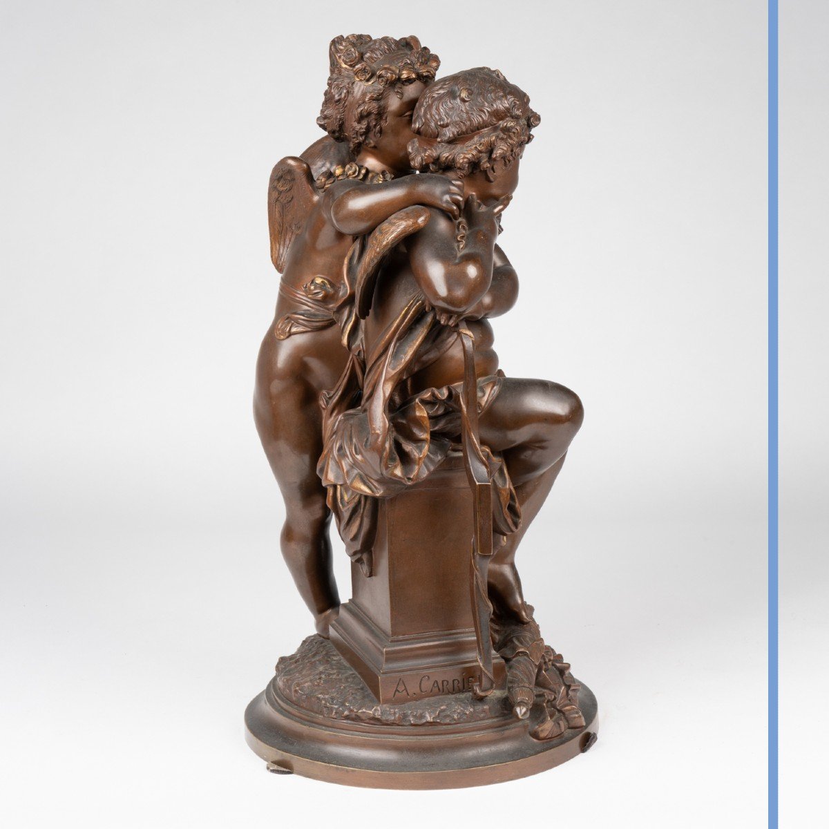 Albert-Ernest Carrier-Belleuse (1824-1887), Cupidon et un chérubin, bronze, XIXe-photo-3