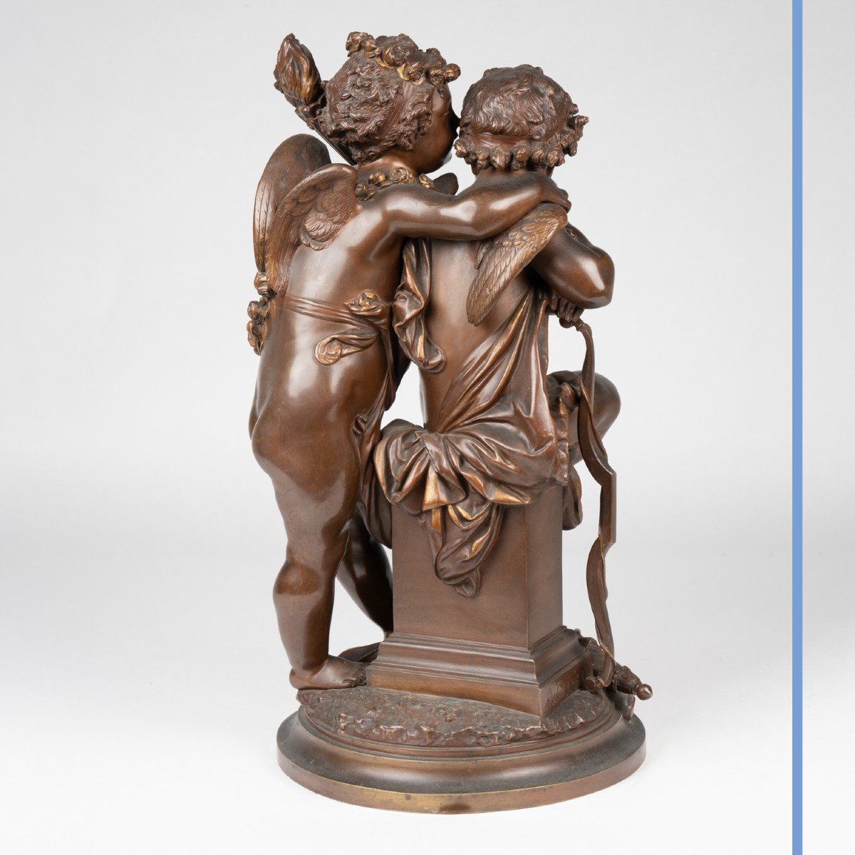 Albert-Ernest Carrier-Belleuse (1824-1887), Cupidon et un chérubin, bronze, XIXe-photo-4