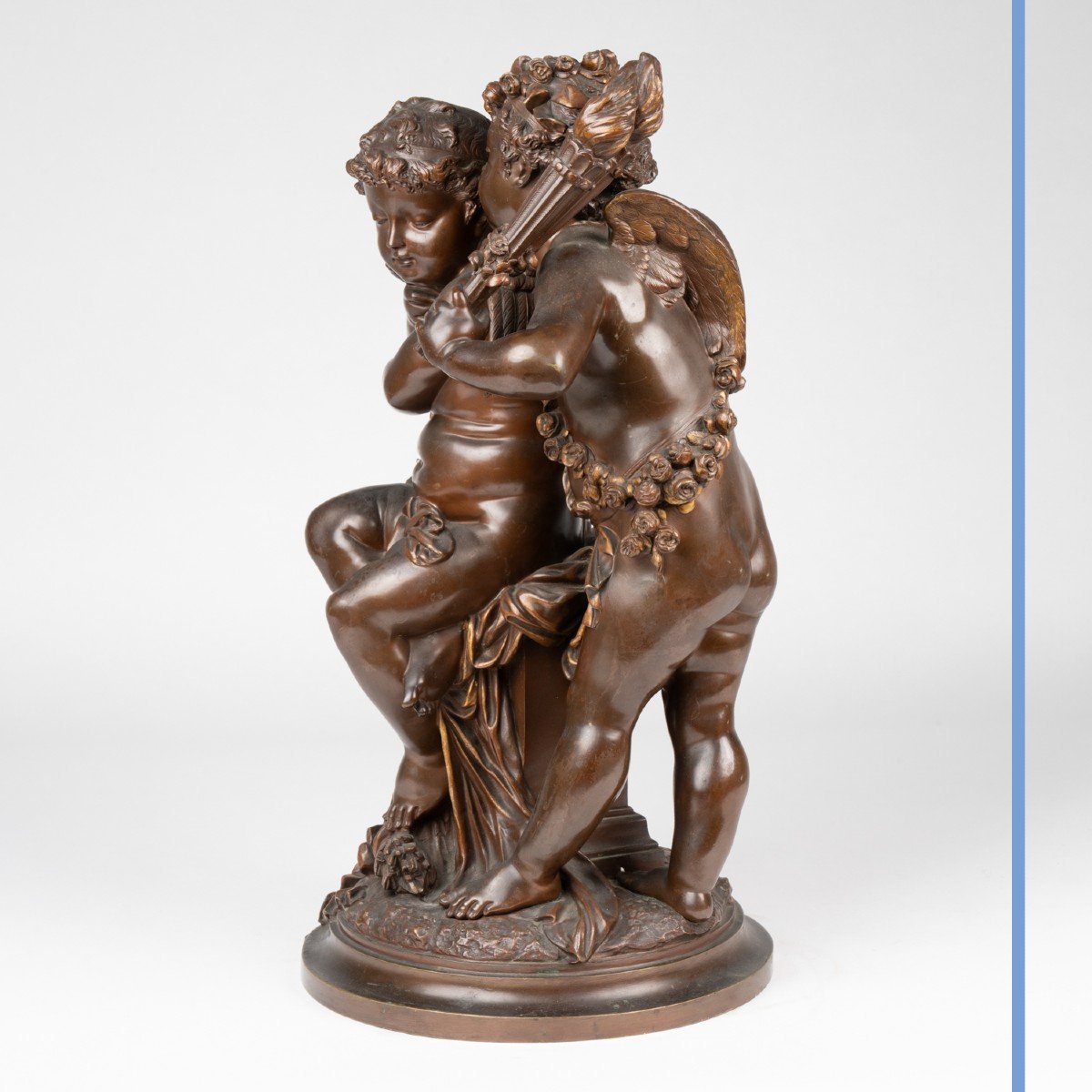 Albert-Ernest Carrier-Belleuse (1824-1887), Cupidon et un chérubin, bronze, XIXe-photo-1