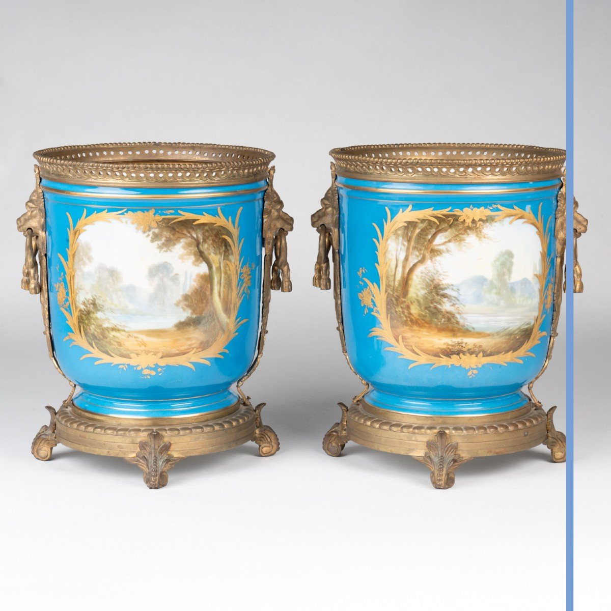 In The Style Of The Manufacture De Sèvres, Pair Of Porcelain Cache-pots, 19th Century-photo-2