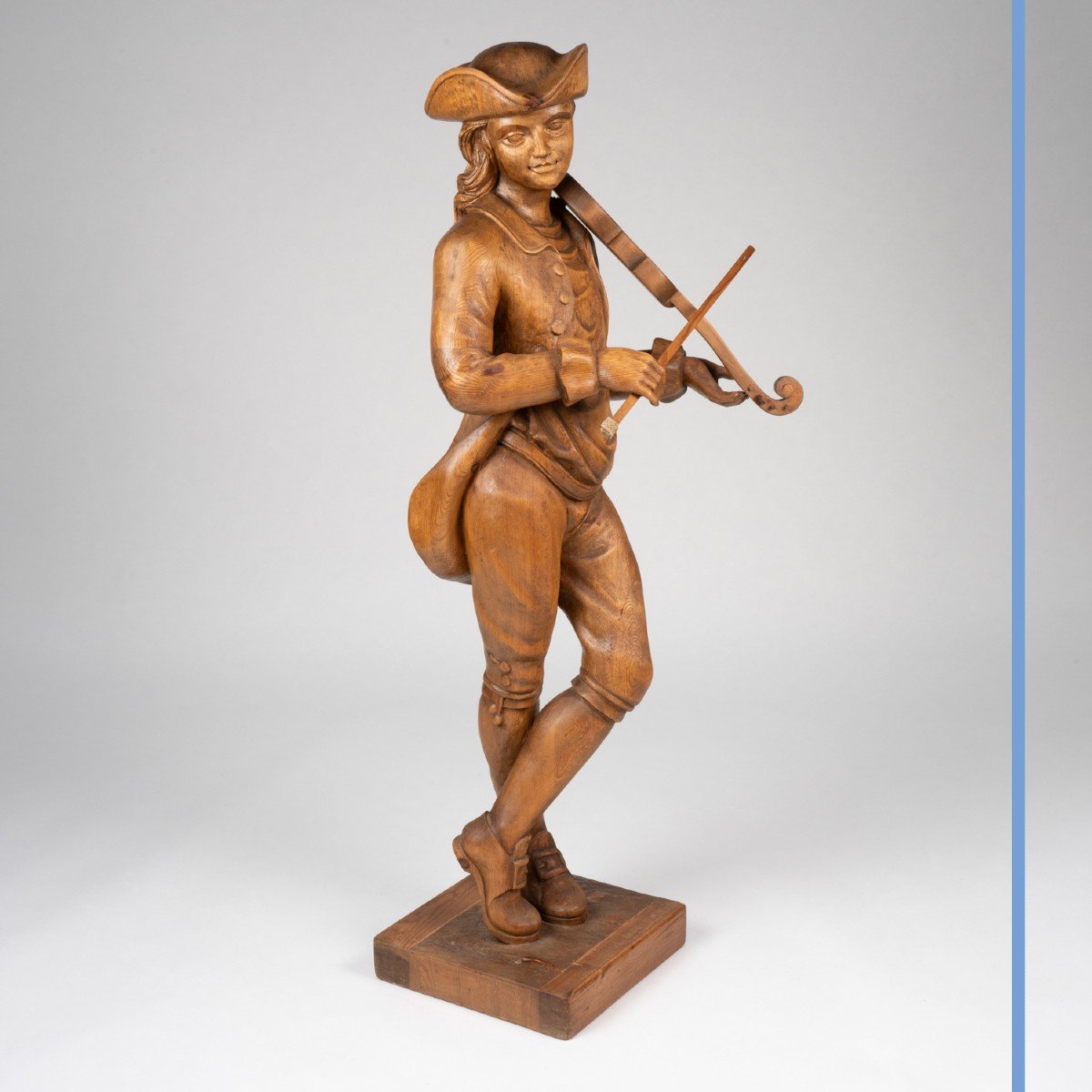 The Violinist With The Tricorn, Sculpture In Carved Pine, 19th Century-photo-2