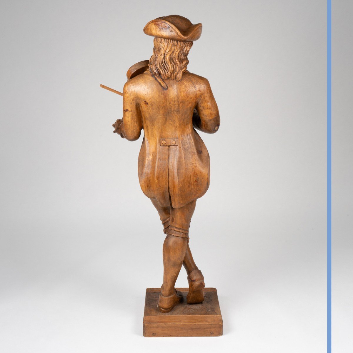 The Violinist With The Tricorn, Sculpture In Carved Pine, 19th Century-photo-4